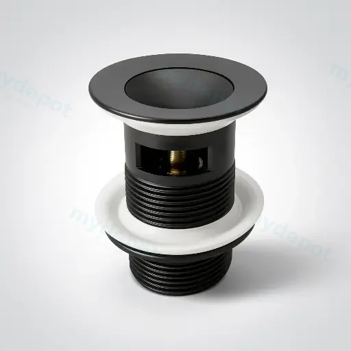 Coco Matte Black 32mm Solid Pop Up Waste With Overflow Plug Waste