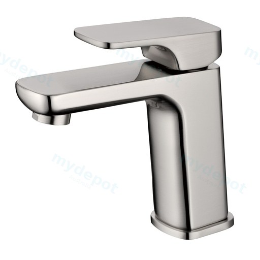 Eden Round Cornered Rectangle Handle Basin Mixer Brushed Nickel Lead Free