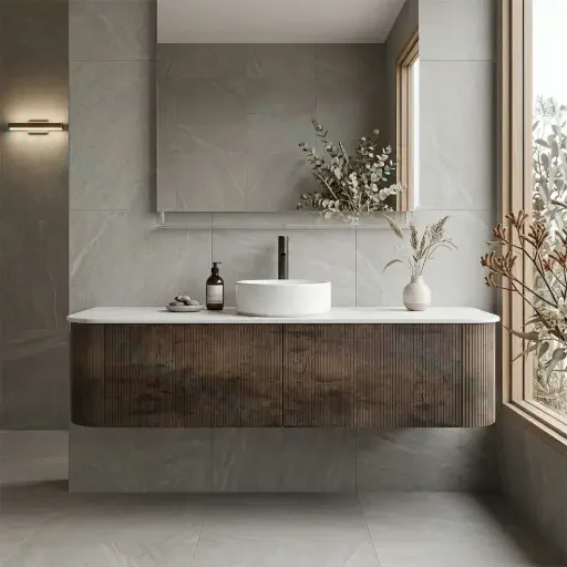 1500mm Kiama Dark Oak Two Drawers Curved Wall Hung Vanity Cabinet Only