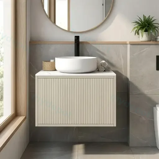 Kiama Slim 600mm Coastal Oak One Drawer Narrow Wall Hung Vanity Cabinet Only