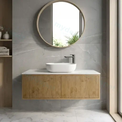 Kiama Slim 1200mm Prime Oak One Right Drawer One Left Door Narrow Wall Hung Vanity Cabinet Only