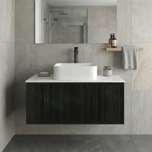 Kiama Slim 900mm Bottega Oak One Left Drawer One Right Door Narrow Wall Hung Vanity Cabinet Only