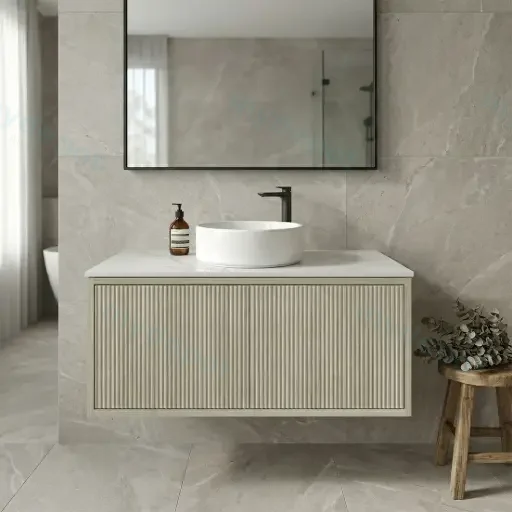 Kiama Slim 900mm Coastal Oak One Left Drawer One Right Door Narrow Wall Hung Vanity Cabinet Only