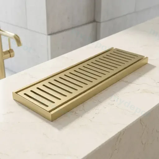 100*100*14mm Muses Brushed Gold Ezy Flow Floor Grate(Maximum 5600mm,50mm Waste)