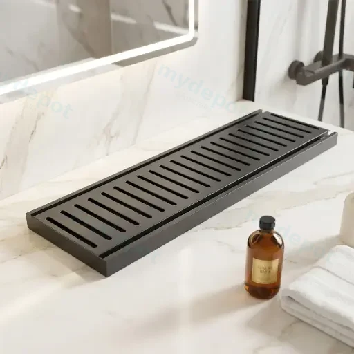 100*100*21mm Muses Brushed Black Ezy Flow Floor Grate(Maximum 5600mm,50mm Waste)