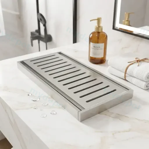100*100*26mm Muses Brushed Nickel Ezy Flow Floor Grate(Maximum 5600mm,80mm Waste)