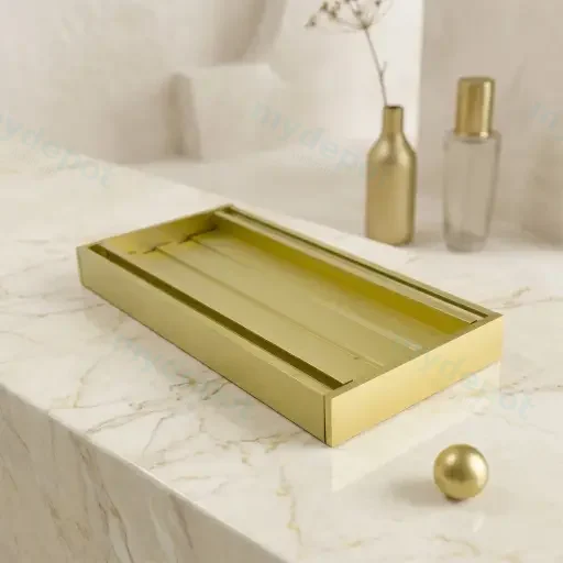 100*100*26mm Muses Brushed Gold Ezy Flow Tile Insert Grate(Maximum 5600mm,50mm Waste)