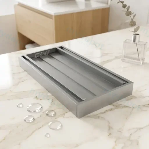 100*100*26mm Muses Brushed Silver Ezy Flow Tile Insert Grate(Maximum 5600mm,80mm Waste)