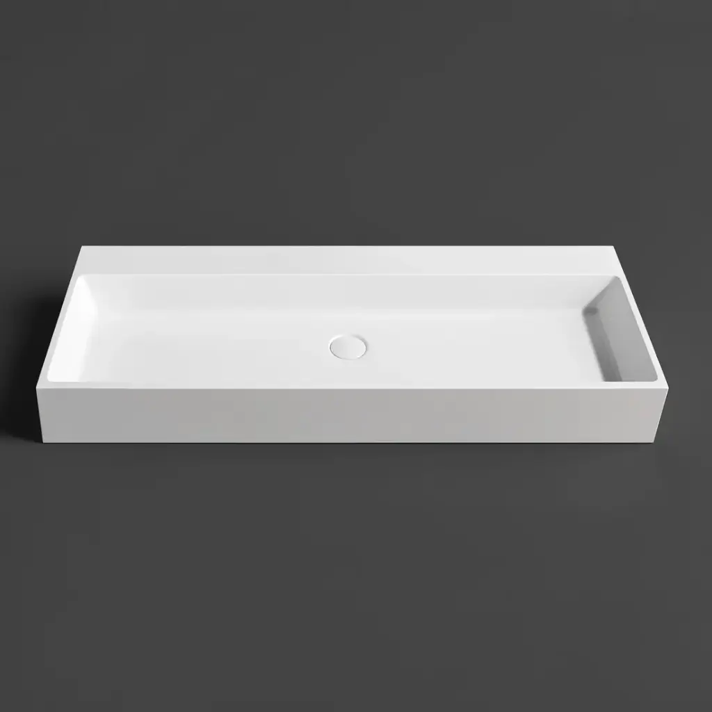 [55412] 1000*460*200mm Matt White Crete Solid Surface Stone Wall Hung Basin None Overflow