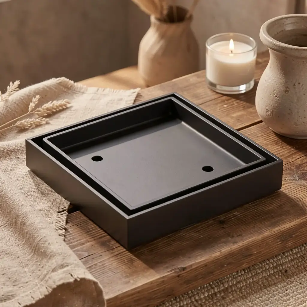 [55843] 115X115mm Black Square Tile Insert Floor Drain(90mm Outlet)