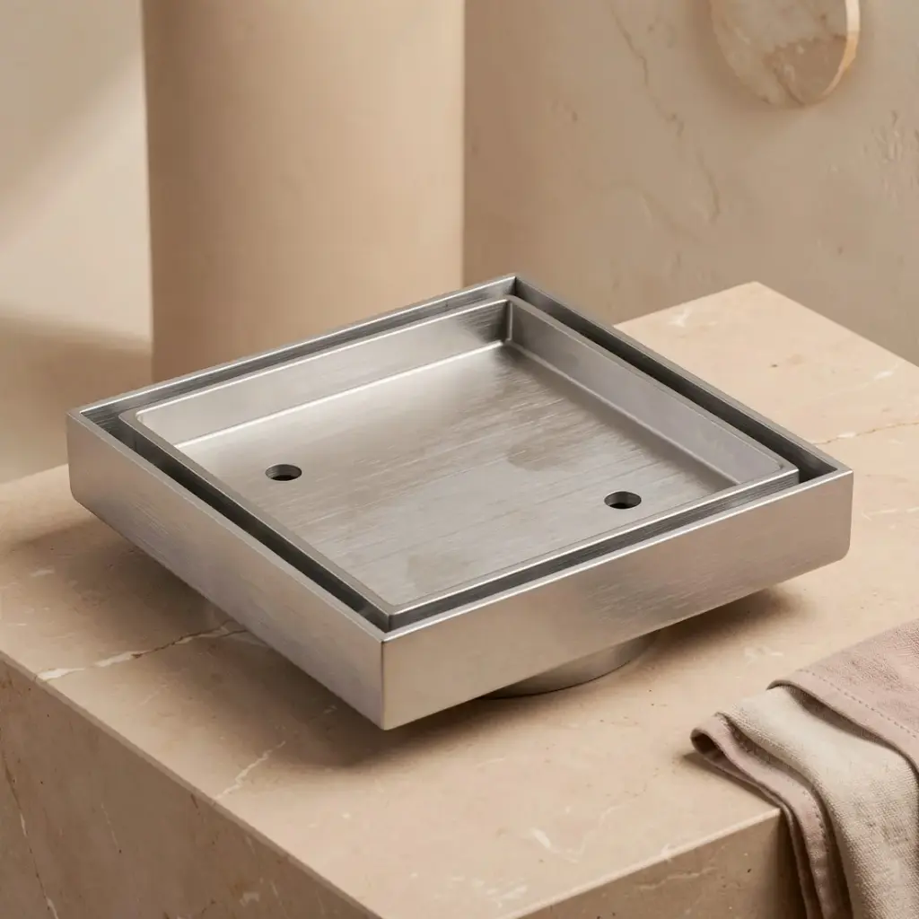 [55839] 115X115mm Brushed Chrome Square Tile Insert Floor Drain(75mm Outlet)