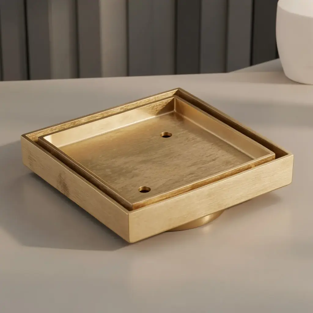 [55845] 115X115mm Brushed Gold Slim Square Tile Insert Floor Drain(90mm Outlet)