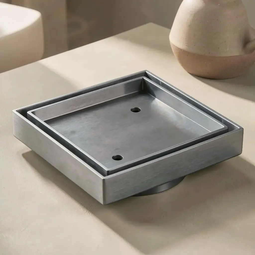 [55846] 115X115mm Gun Mental Slim Square Tile Insert Floor Drain(90mm Outlet)