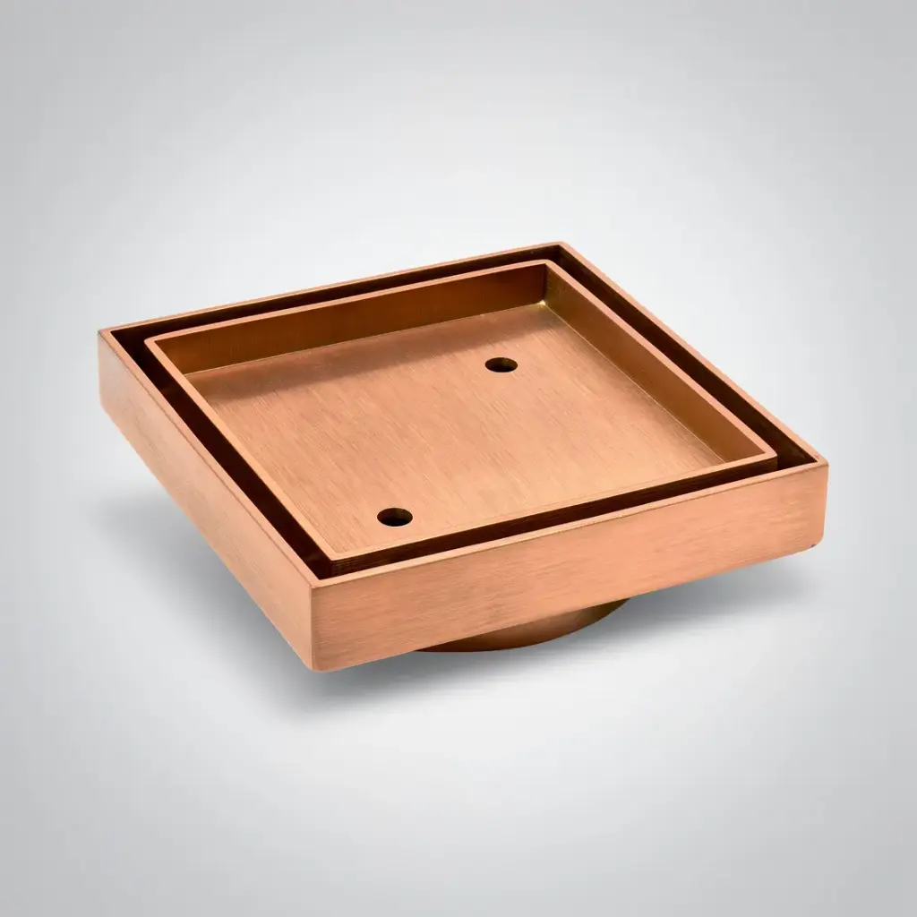 [55847] 115X115mm Rose Gold Slim Square Tile Insert Floor Drain(90mm Outlet)
