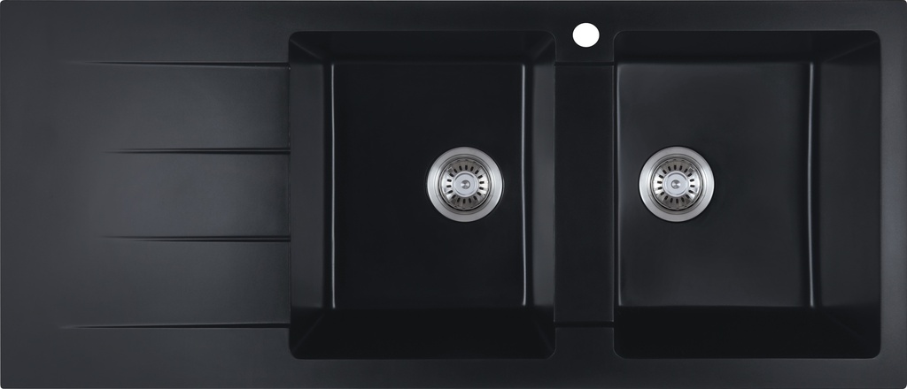 [44968] Cora Black Granite Sink Double Bowl With Drainer Right Hand Bowl 1160x500x210mm