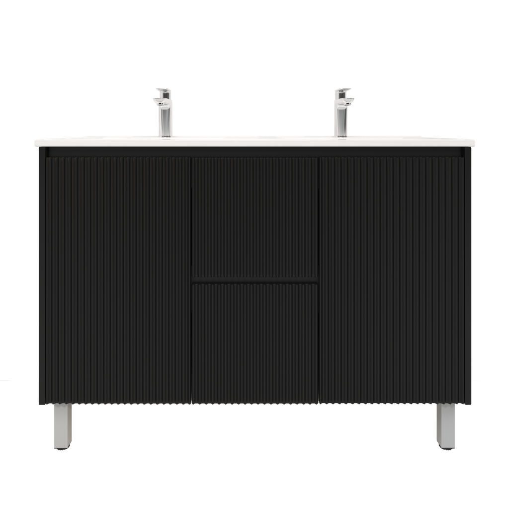 1200mm Brio Freestanding Bathroom Vanity Cabinet Only PVC Fluted Matte Black