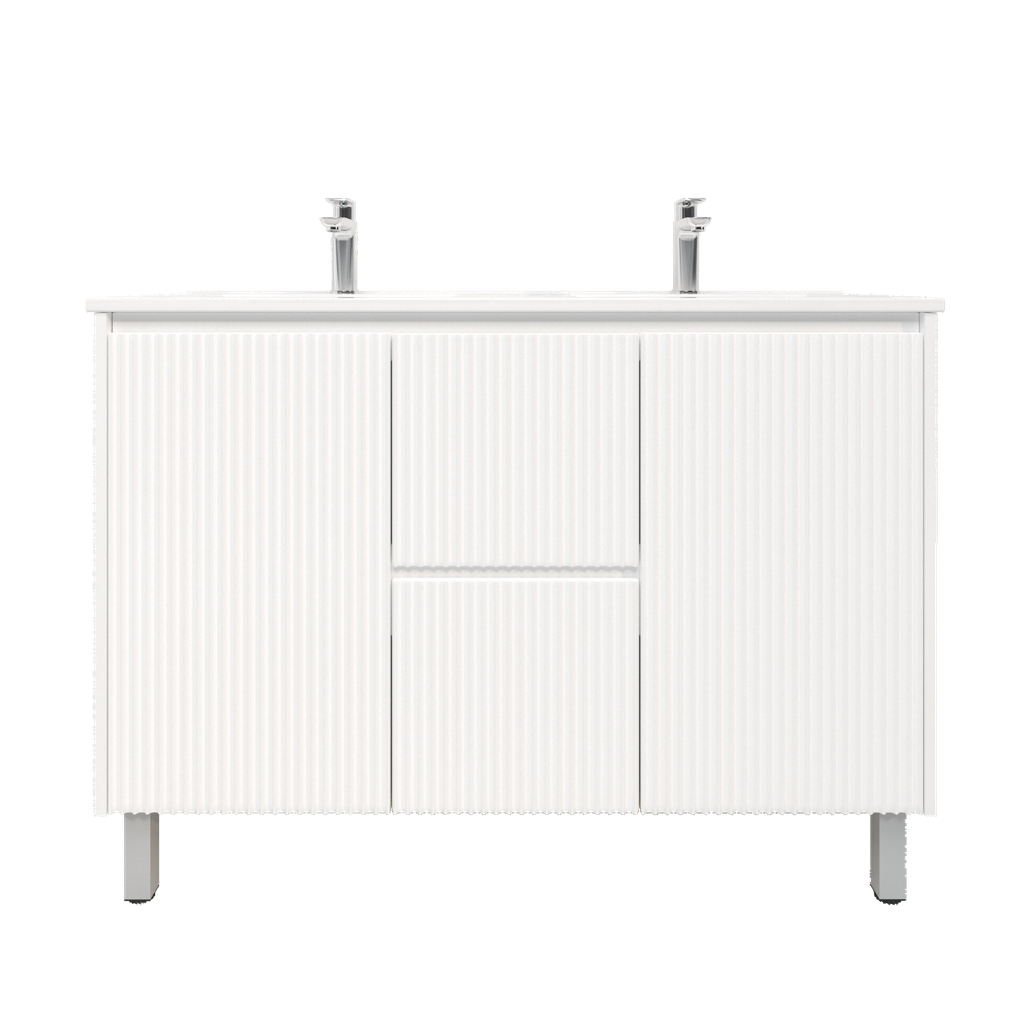 [92089/PVCKB124L-MW] 1200mm Brio Freestanding Bathroom Vanity Cabinet Only PVC Fluted Matte White