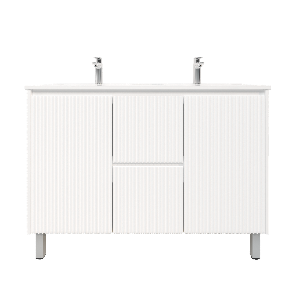 [92089/PVCKB124L-MW] 1200mm Brio Freestanding Bathroom Vanity Cabinet with Legs PVC Fluted Matte White