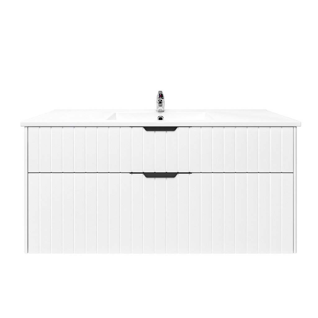 [91116/AR1246W-MW] 1200mm Aria Matte White Mdf Two Drawers Wall Hung Bathroom Vanity Cabinet Only With Handle