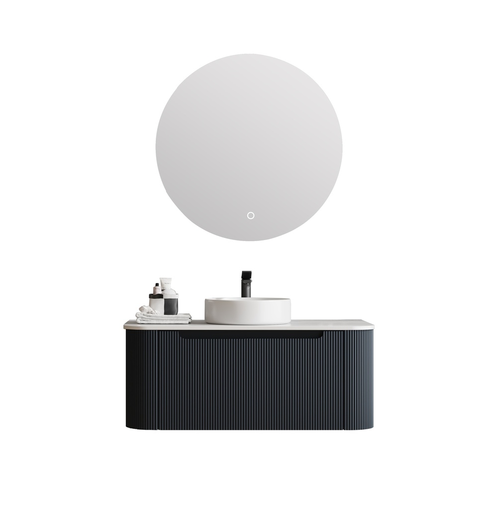 1200*460*400mm Mtte Black Round Edge Grooved Wall Hung Vanity Cabinet Only Soft Closed Single Drawer