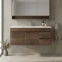 1200mm Dark Oak MDF Wall Hung Bathroom Vanity Cabinet Only Right Drawer PVC Vacuum Filmed
