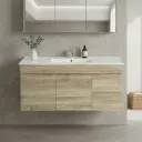 1200mm White Oak MDF Wall Hung Bathroom Vanity Cabinet Only Right Drawer PVC Vacuum Filmed