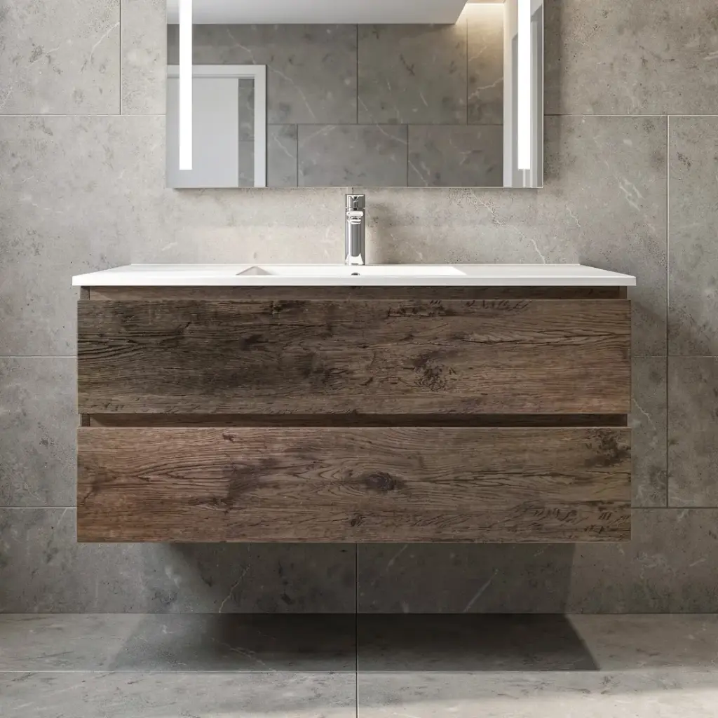 [93019/Q1246DO] 1200mm Dark Oak MDF 2 Drawers Wall Hung Bathroom Vanity Cabinet Only