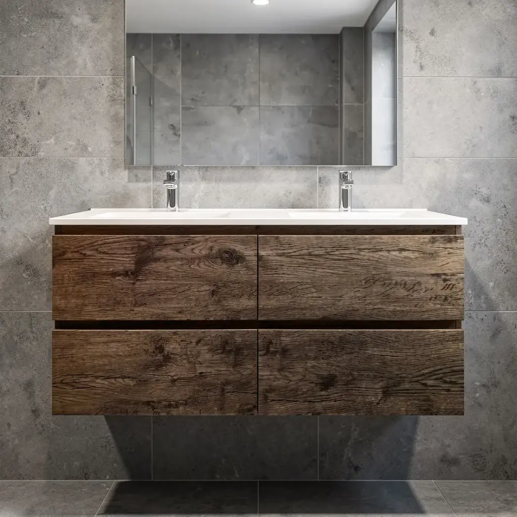 [93023/Q1246DO-D] 1200mm Dark Oak MDF 4 Drawers Wall Hung Bathroom Vanity Cabinet Only