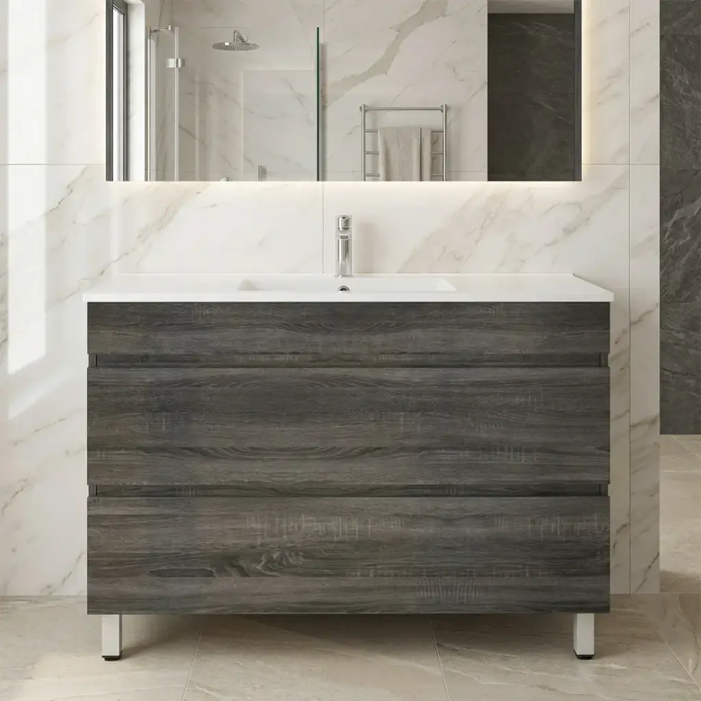 [93046/DG1246L] 1200mm Dark Grey MDF 2 Drawers Freestanding Vanity Cabinet Only