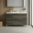 1200mm Dark Grey MDF Freestanding Bathroom Vanity Cabinet Only Left Drawer PVC Vacuum Filmed