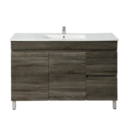 1200mm Dark Grey MDF Freestanding Bathroom Vanity Cabinet Only Right Drawer PVC Vacuum Filmed