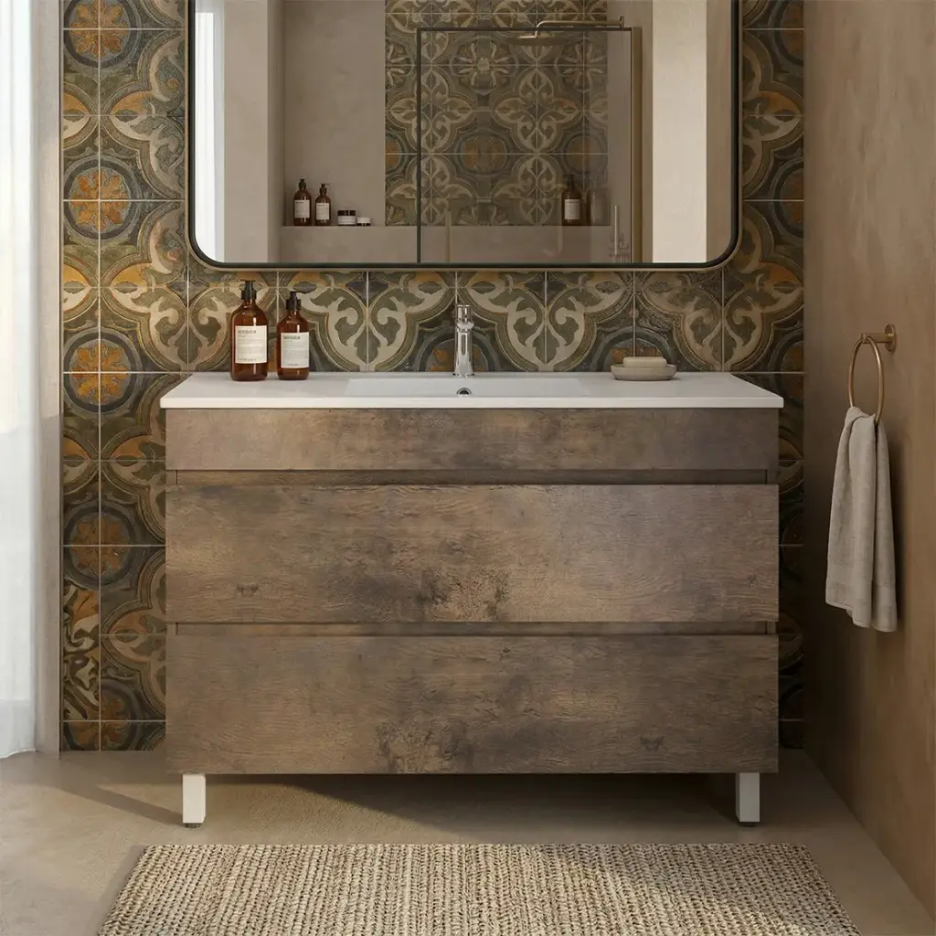 [93047/DO1246L] 1200mm Dark Oak MDF 2 Drawers Freestanding Bathroom Vanity Cabinet Only