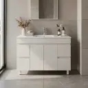 1200mm Gloss White MDF 2 Middle Doors 4 Side Drawers Freestanding Bathroom Vanity Cabinet Only