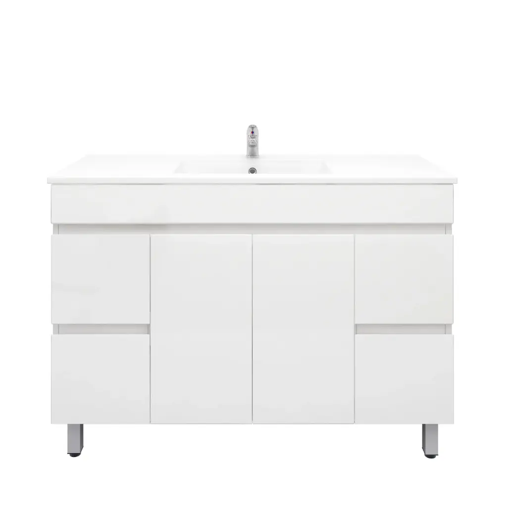 1200mm Freestanding with Legs Bathroom Vanity Cabinet Only PVC Gloss White