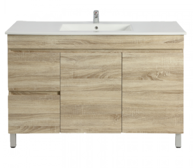 [93133/B124LL-WO] 1200mm White Oak MDF Freestanding Bathroom Vanity Cabinet Left Drawer PVC Vacuum Filmed