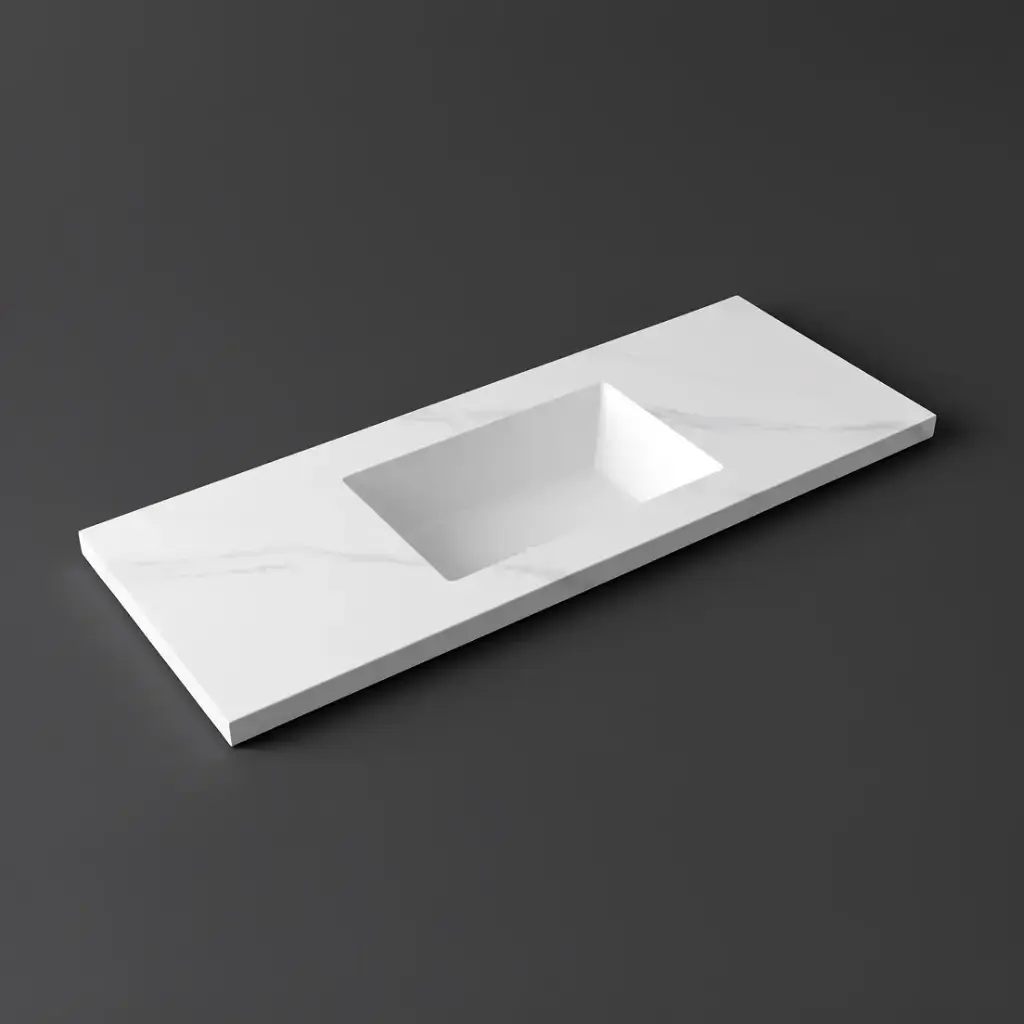 [56769] 1200x460x190mm Carrara White Sintered Stone Seamlessjoined With Fine Ceramic Basin Single Bowl No Tap Hole