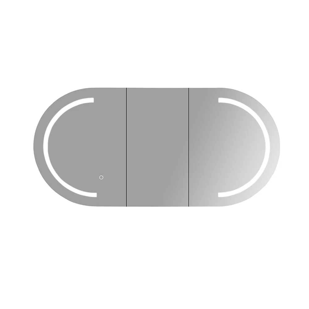 [50577] 1200x600x160mm Matt White Athena LED Oval PVC Shaving Cabinet Three Doors