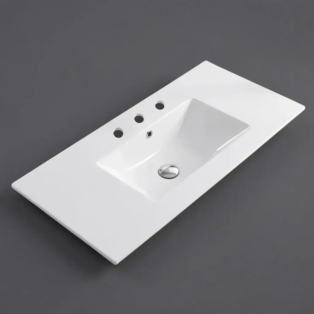 [56309] 1205*463*175mm Gloss White Crete Fine Ceramic Counter Top 3 Tap Hole Overflow,32mm Waste