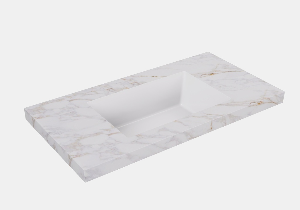 [56434] 1205X465X50mm Carrara Gold Sintered Stone Semless Joined With Fine Ceramic Basin Stone Single Bowl No Tap Hole