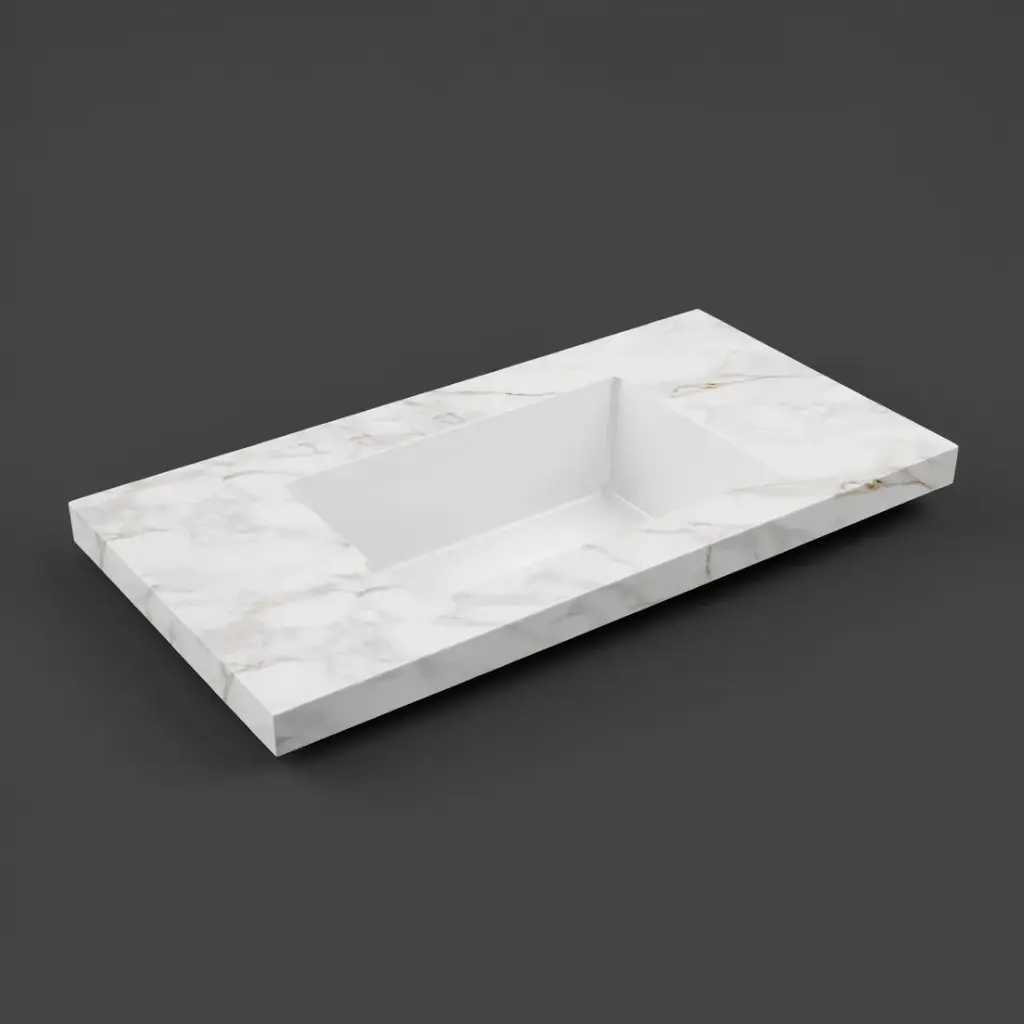 [56434] 1205X465X50mm Carrara Gold Sintered Stone Semless Joined With Fine Ceramic Basin Stone Single Bowl No Tap Hole