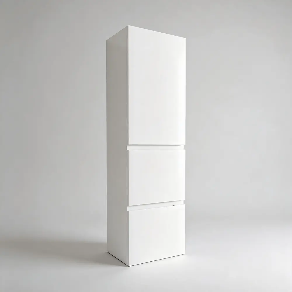 1350mm Matte White MDF Board with PVC Vacuum Filmed 2 Drawer 1 Door Tall Boy