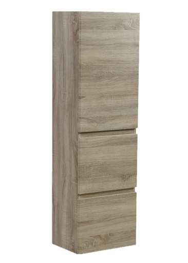 [93181/B4030W-WO] 1350mm White Oak MDF Board with PVC Vacuum Filmed 2 Drawer 1 Door Tall Boy