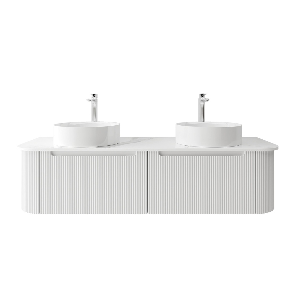 [92083/PVCKC155W-MW] 1500mm Matte White PVC Two Drawers Curved Wall Hung Vanity Cabinet Only