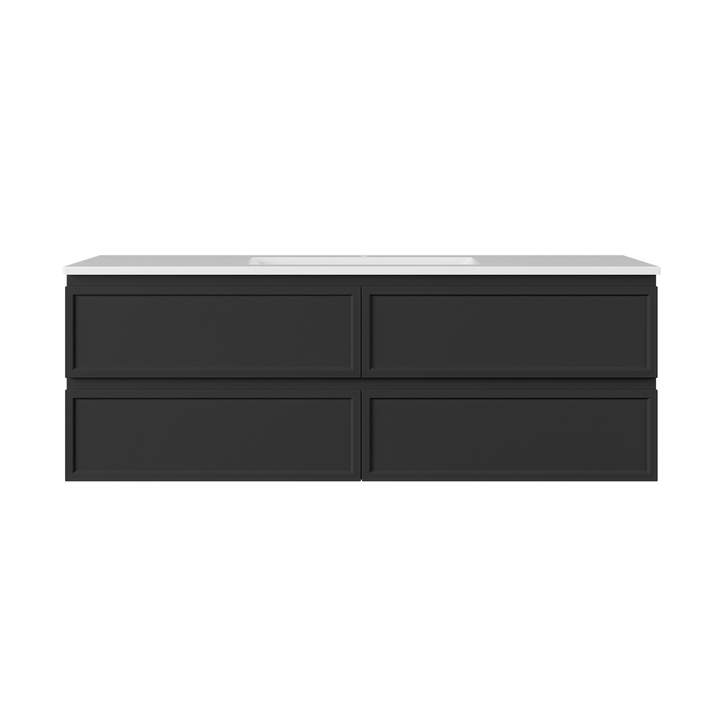 [56485] 1490*455*560mm Matte Black Hamilton Federation Wall Hung PVC Cabinet For Single Bowl Four Drawers