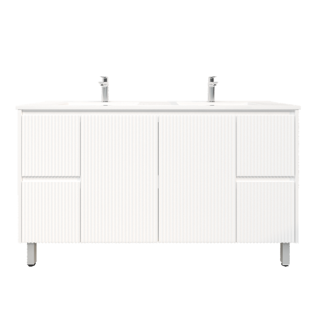 [92090/PVCKB154L-MW] 1500mm Brio Freestanding Bathroom Vanity Cabinet Only PVC Fluted Matte White