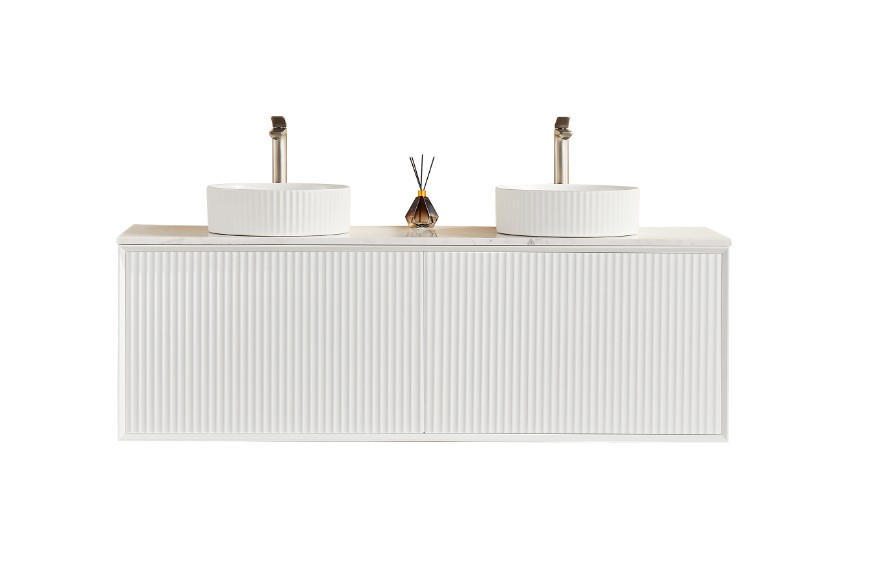 [56667] 1490X455X480 Matte Black Kliff Modern Fluted Wall Hung Vanity PVC Cabinet