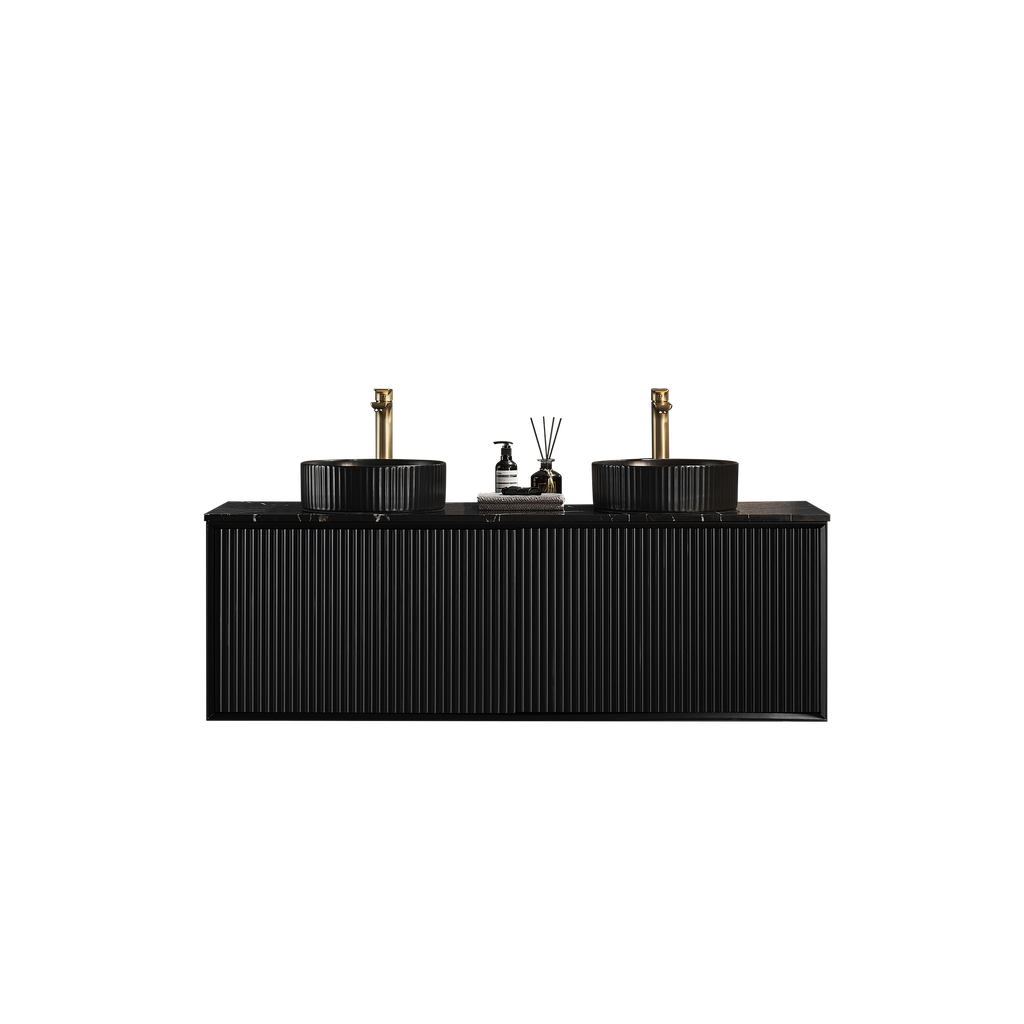 [56672] 1490X455X480mm Matte Black Kliff Modern Fluted Wall Hung Vanity PVC Cabinet