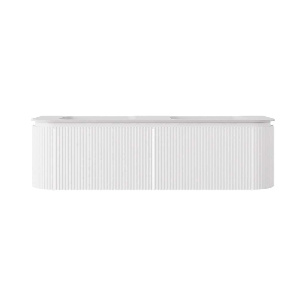 [56777] 1490x495x400mm Matte White Estella Modern Wall Hung Vanity PVC Cabinet Two Middle Drawer Plus Two Side Drawers Soft Closing Door And Drawers