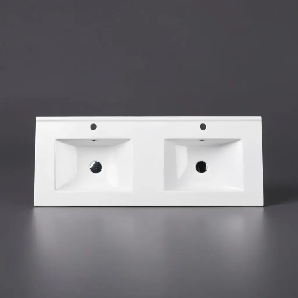 [50130] 1500*460*175mm Gloss White Double Bowl Ceramic Top With Mixer Hole