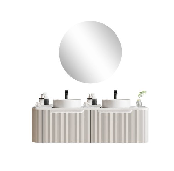 1500*460*400mm Matt White Round Edge Grooved Wall Hung Vanity Cabinet Only Soft Closed Double Drawer